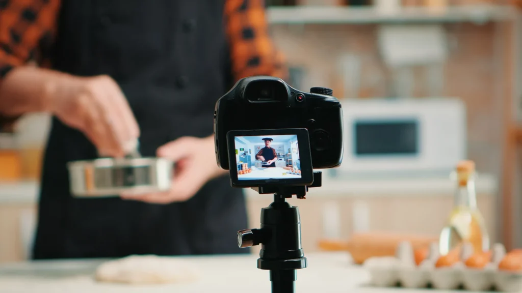 Cámara grabando preparación de producto