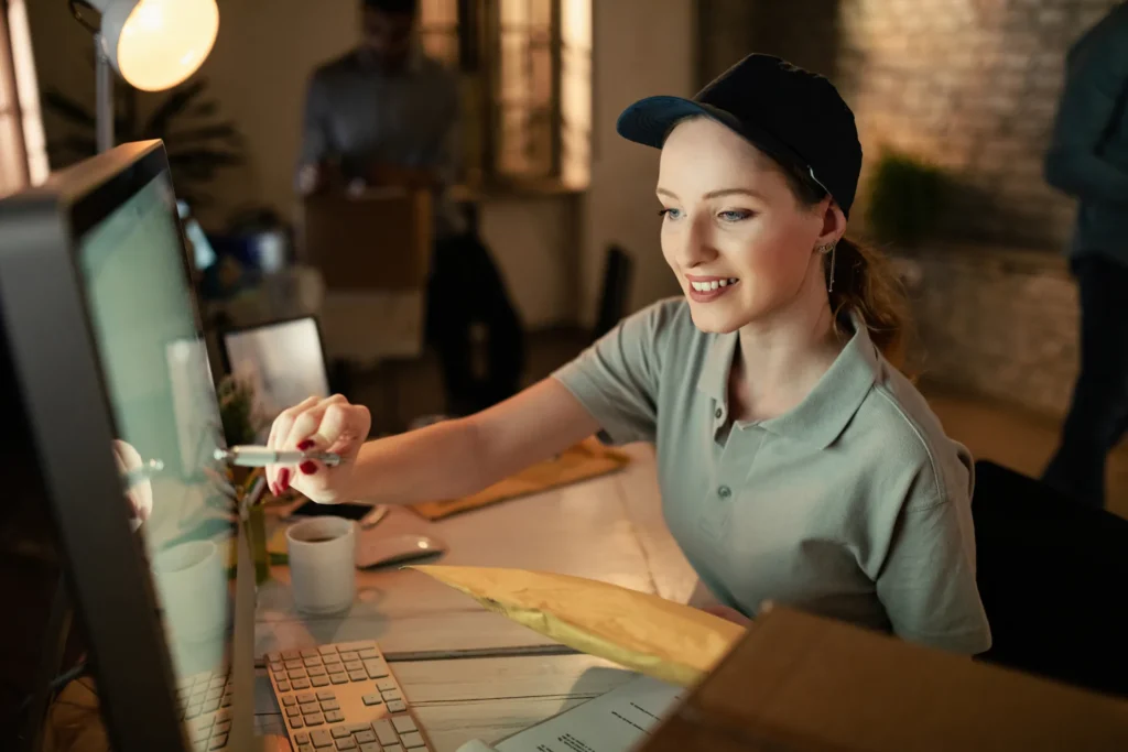Emprendedora atendiendo en local comercial